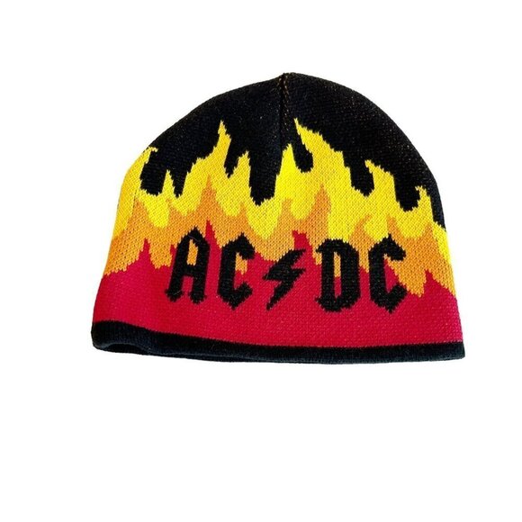 One Concept AC DC Highway to Hell Fire Flames Beanie Cap Red Black One Size Fits - Picture 2 of 6